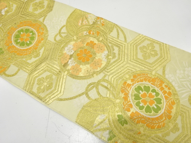 JAPANESE KIMONO / ANTIQUE FUKURO OBI / WOVEN KIKKO WITH FLOWER